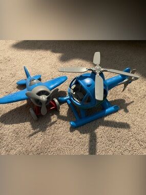 Blue Kids Toy Airplane and Helicopter Set - Durable Play Vehicles